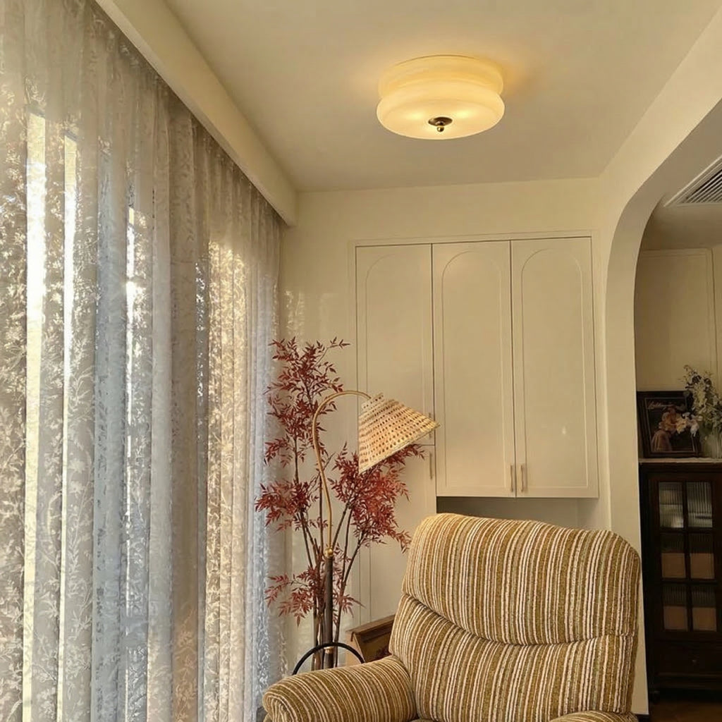 Art Deco Double-Tier Glass Flush Mount Retro Macaron Ceiling Light