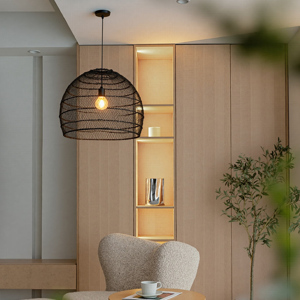 Hand-Woven Rattan Dome Pendant Light Boho Wicker Chandelier