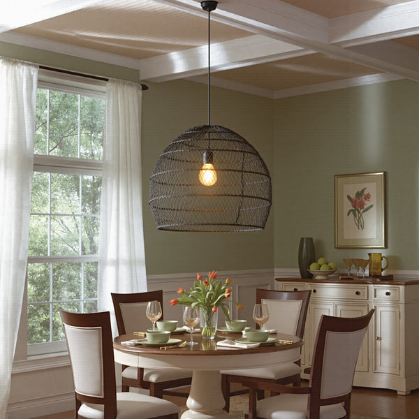 Hand-Woven Rattan Dome Pendant Light Boho Wicker Chandelier