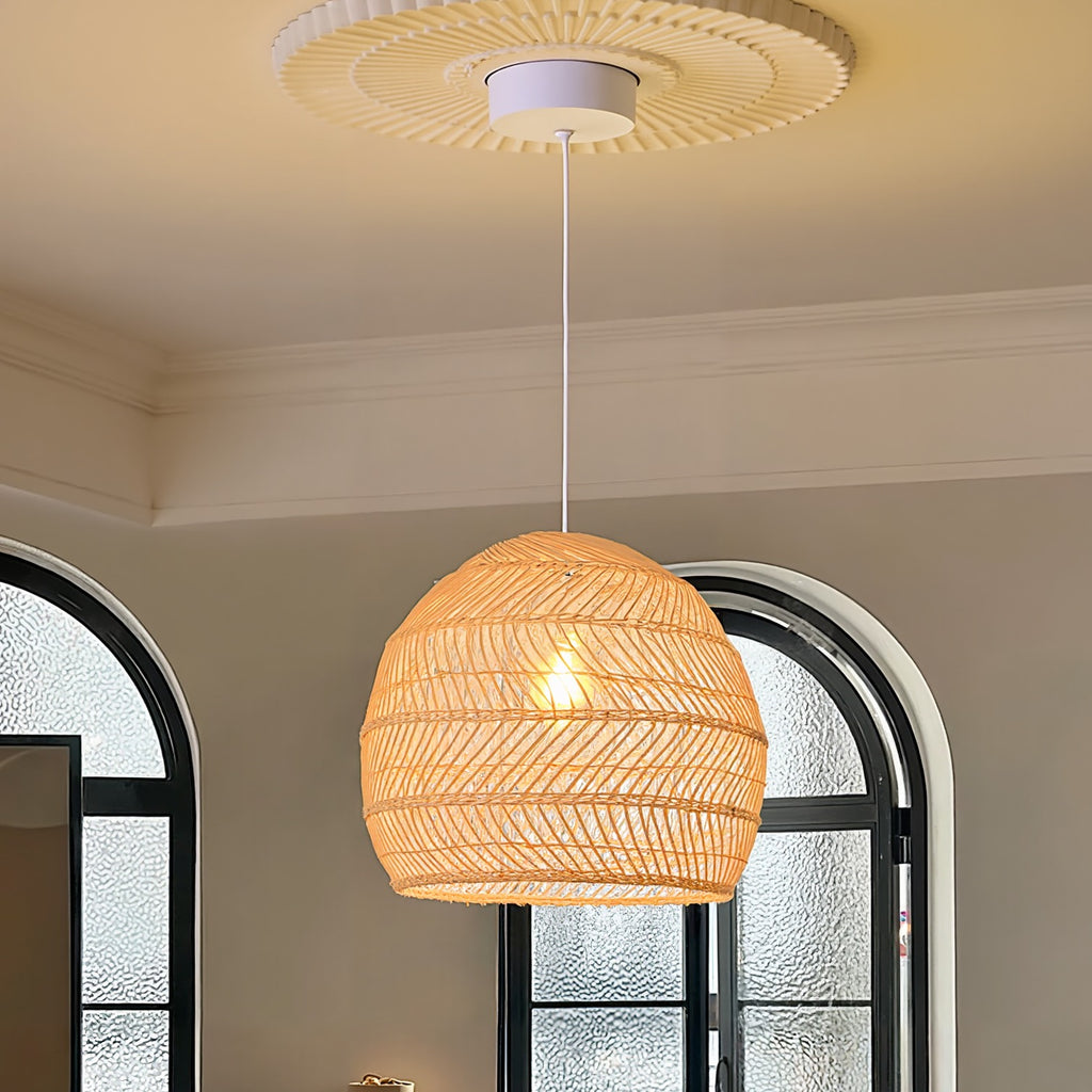 Hand-Woven Rattan Dome Pendant Light Boho Wicker Chandelier