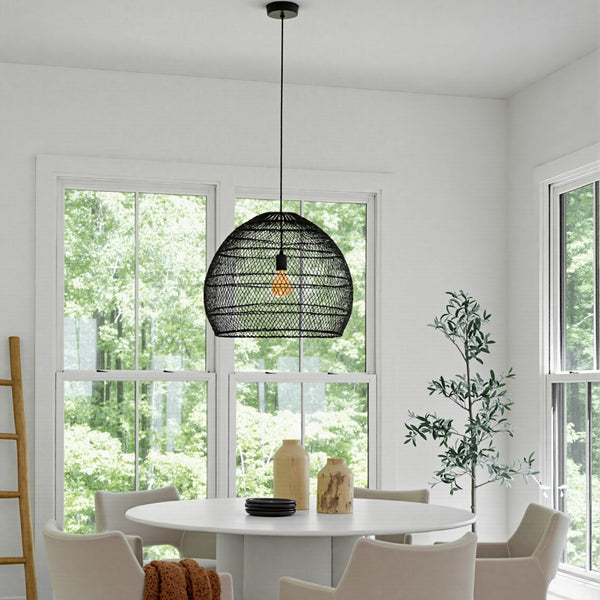 Hand-Woven Rattan Dome Pendant Light Boho Wicker Chandelier
