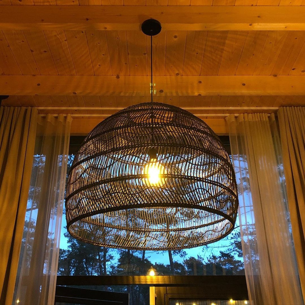 Hand-Woven Rattan Dome Pendant Light Boho Wicker Chandelier