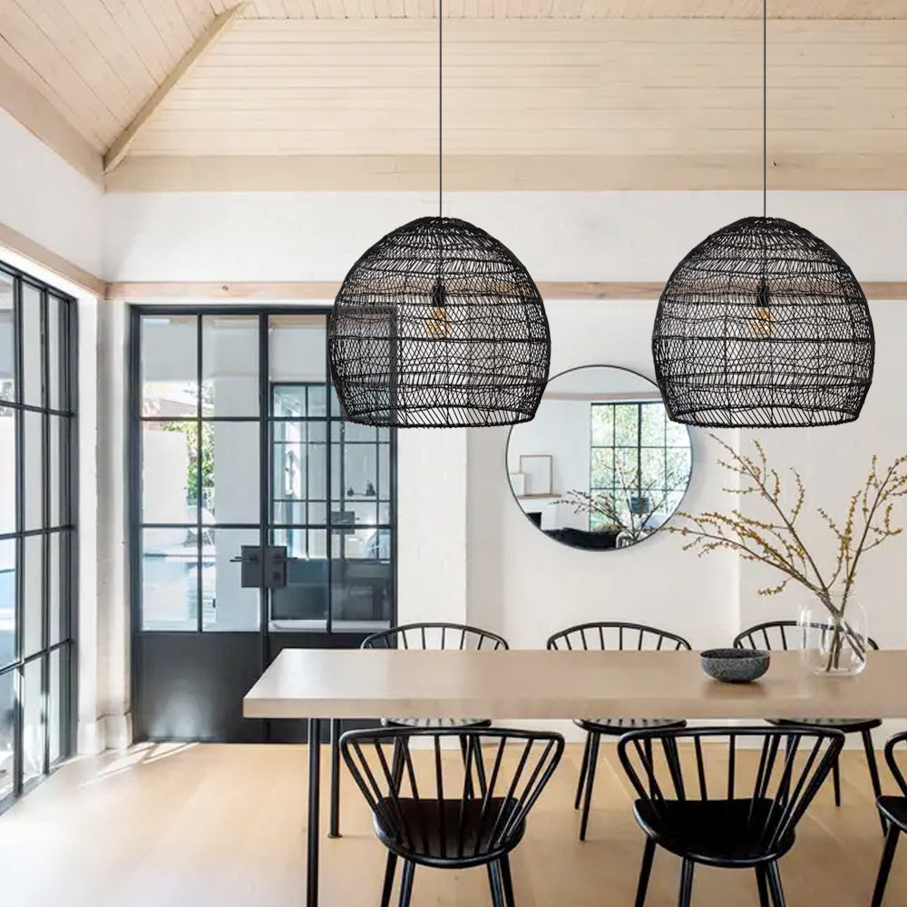 Hand-Woven Rattan Dome Pendant Light Boho Wicker Chandelier
