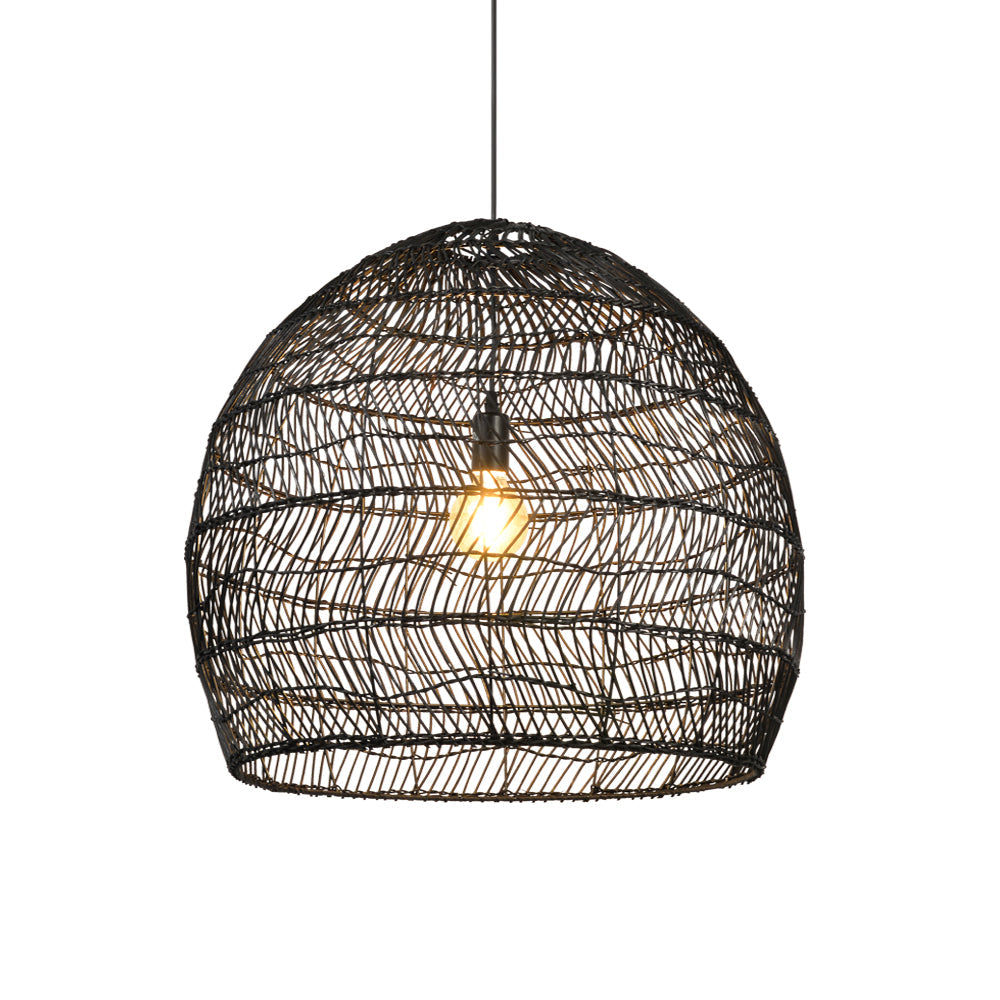Hand-Woven Rattan Dome Pendant Light Boho Wicker Chandelier