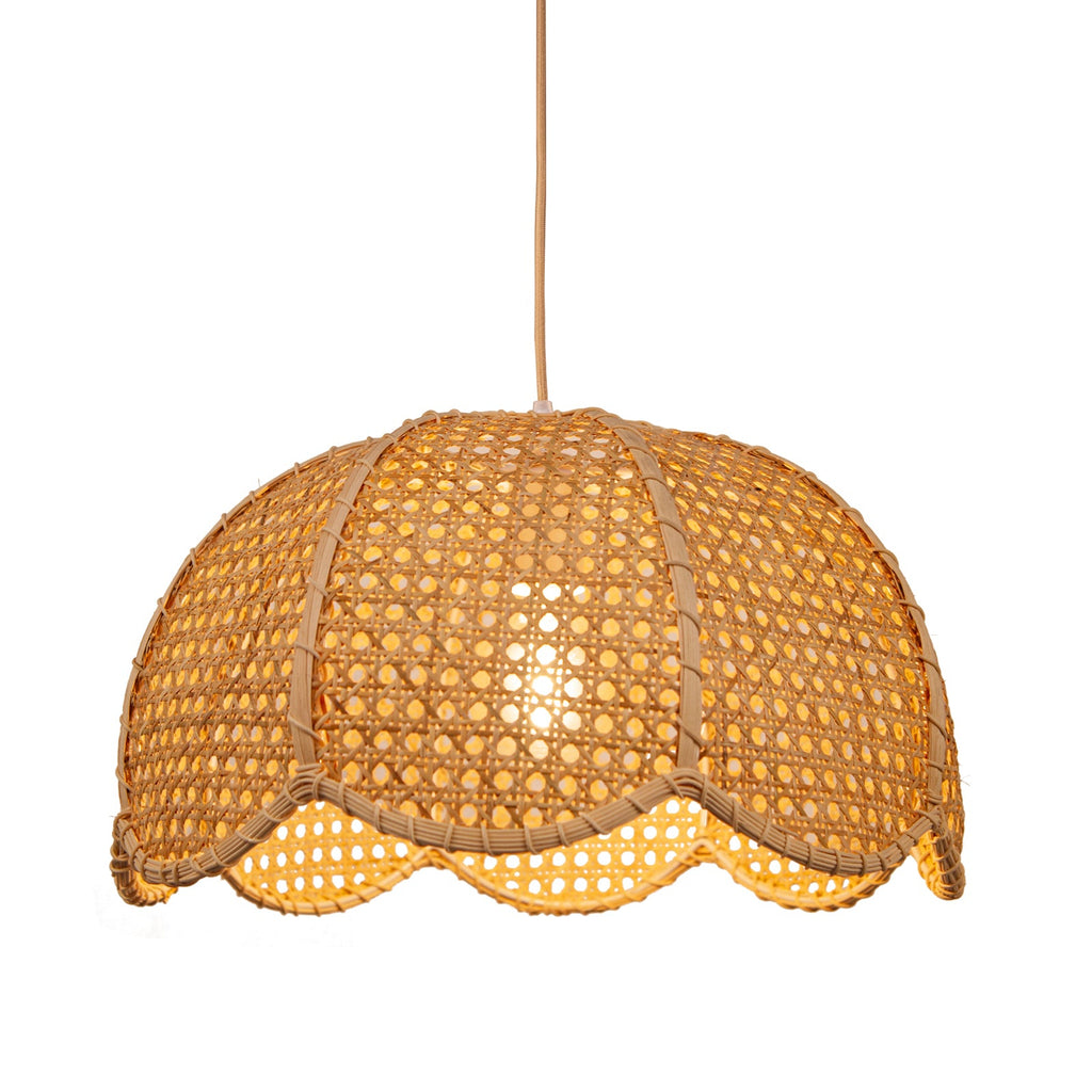 Modern Hand-Woven Rattan Scalloped Pendant Japandi Wavy Dome Light