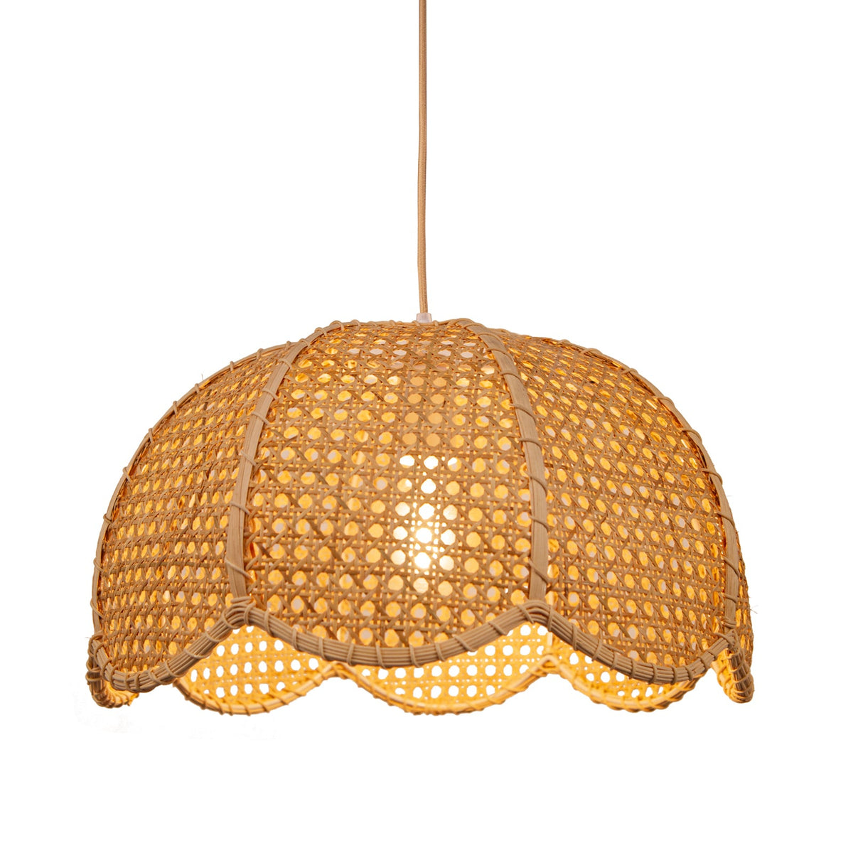 Modern Hand-Woven Rattan Scalloped Pendant Japandi Wavy Dome Light