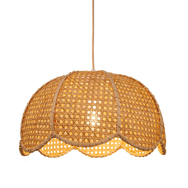 Modern Hand-Woven Rattan Scalloped Pendant Japandi Wavy Dome Light