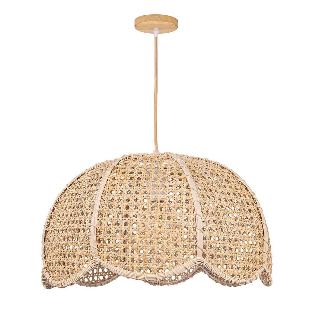 Modern Hand-Woven Rattan Scalloped Pendant Japandi Wavy Dome Light