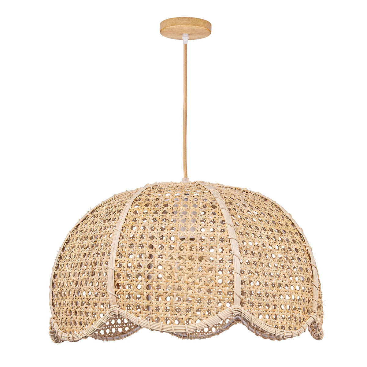 Modern Hand-Woven Rattan Scalloped Pendant Japandi Wavy Dome Light