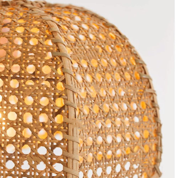 Modern Hand-Woven Rattan Scalloped Pendant Japandi Wavy Dome Light