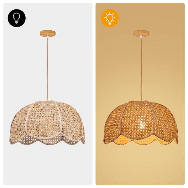 Modern Hand-Woven Rattan Scalloped Pendant Japandi Wavy Dome Light