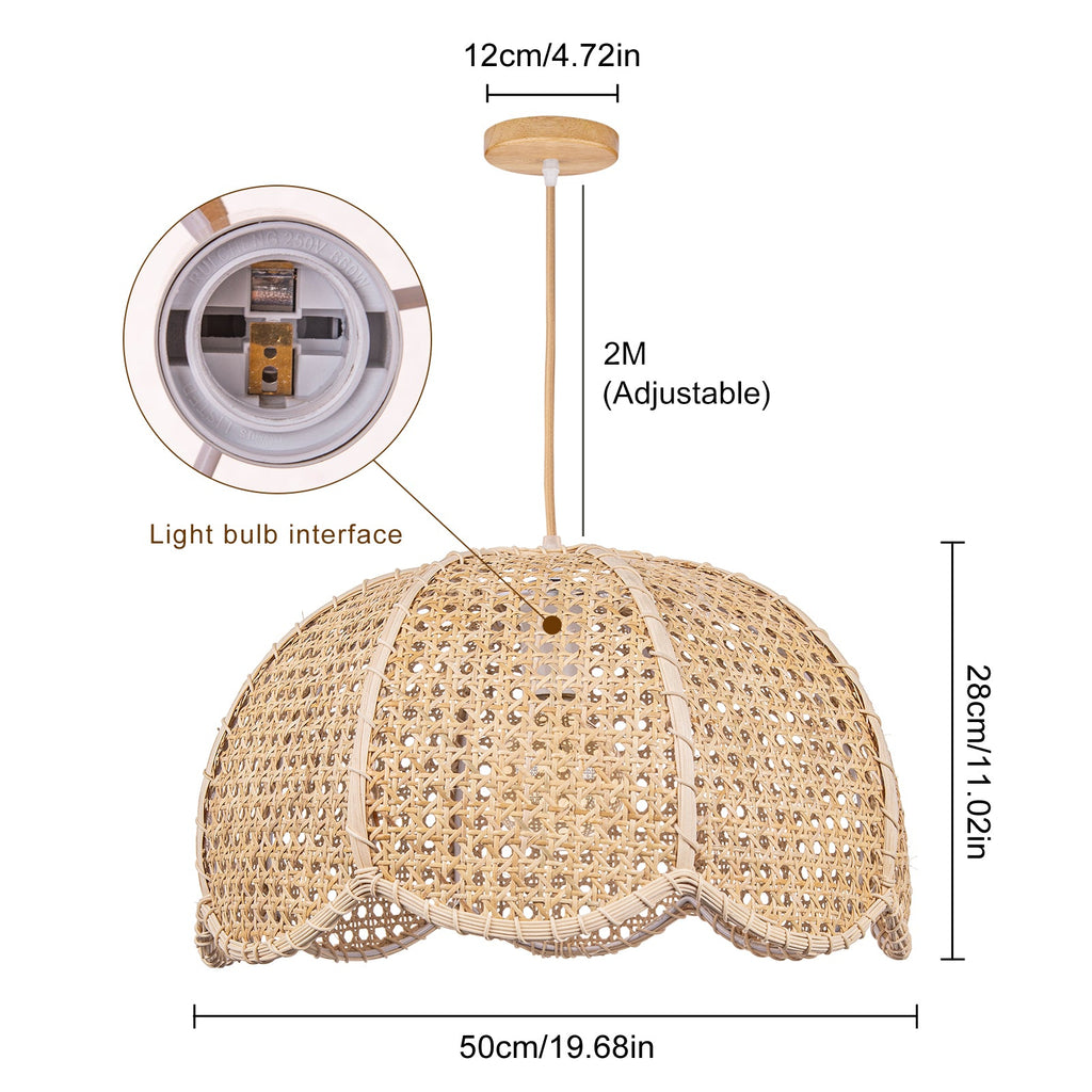 Modern Hand-Woven Rattan Scalloped Pendant Japandi Wavy Dome Light