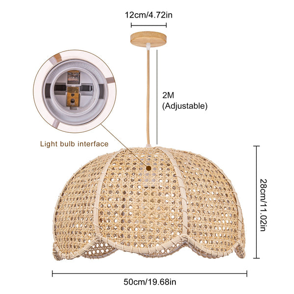 Modern Hand-Woven Rattan Scalloped Pendant Japandi Wavy Dome Light
