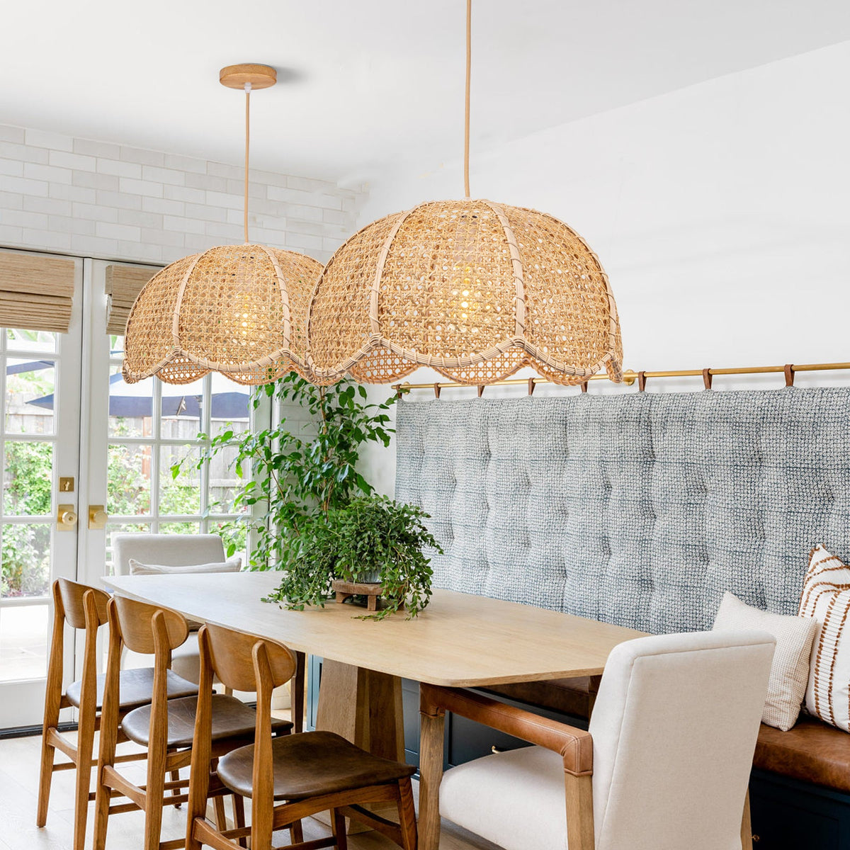 Modern Hand-Woven Rattan Scalloped Pendant Japandi Wavy Dome Light