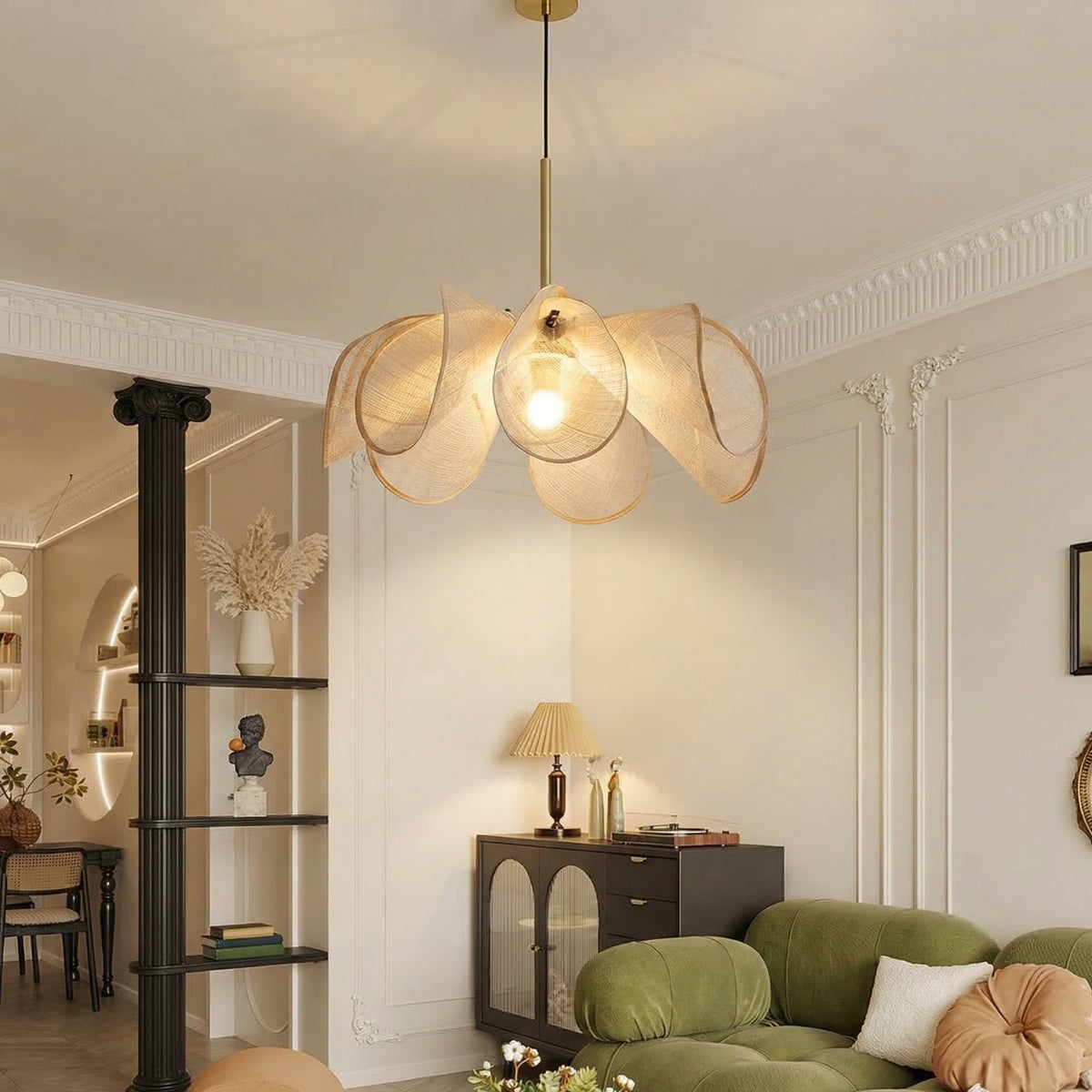 French Petal Linen Pendant Light Floral Fabric Boho Chandelier Main image