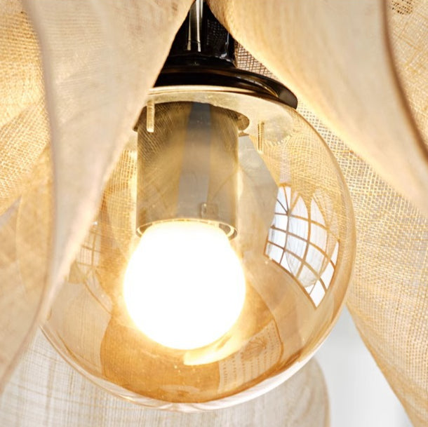 French Petal Linen Pendant Light Floral Fabric Boho Chandelier