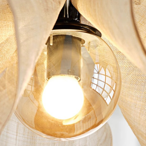 French Petal Linen Pendant Light Floral Fabric Boho Chandelier