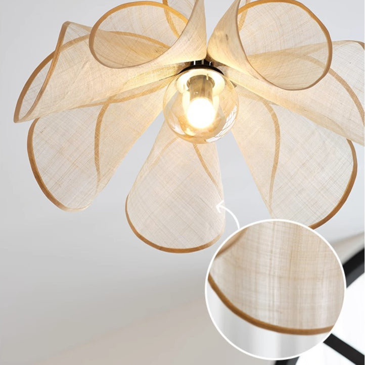French Petal Linen Pendant Light Floral Fabric Boho Chandelier