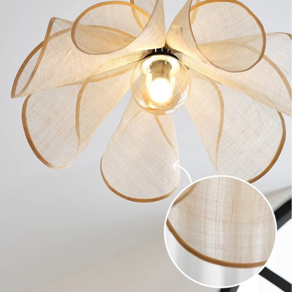 French Petal Linen Pendant Light Floral Fabric Boho Chandelier