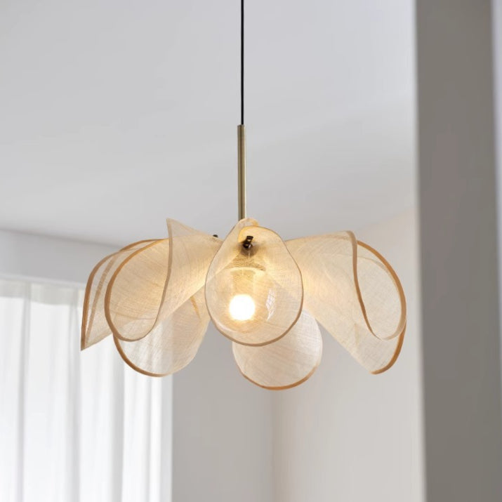 French Petal Linen Pendant Light Floral Fabric Boho Chandelier
