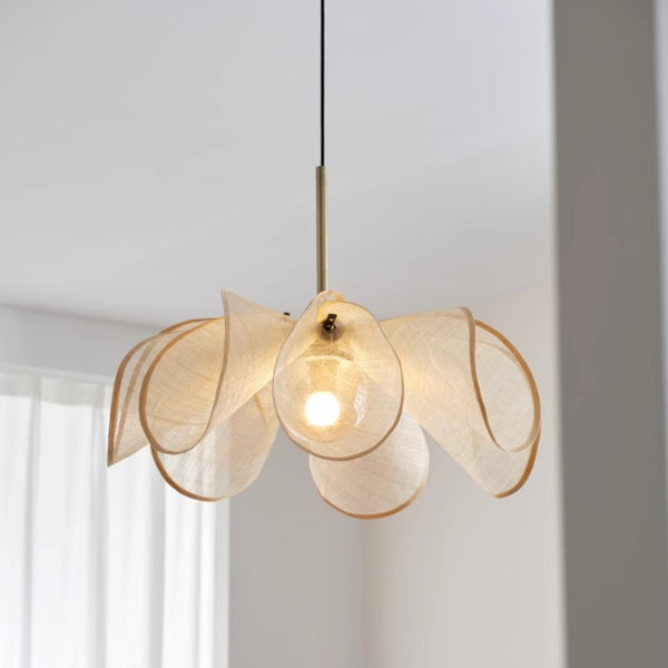 French Petal Linen Pendant Light Floral Fabric Boho Chandelier