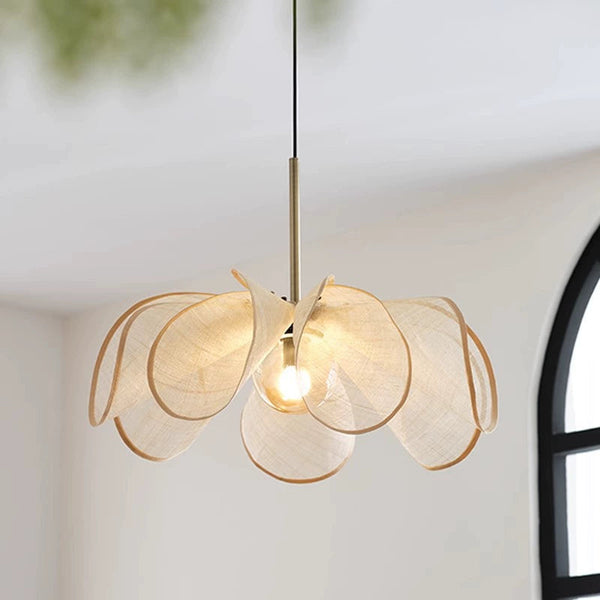 French Petal Linen Pendant Light Floral Fabric Boho Chandelier