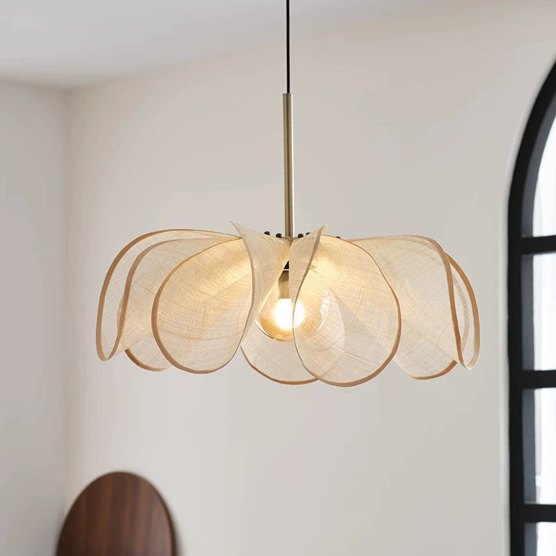 French Petal Linen Pendant Light Floral Fabric Boho Chandelier