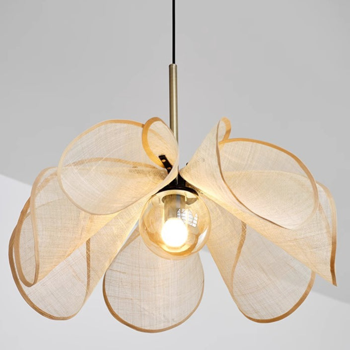 French Petal Linen Pendant Light Floral Fabric Boho Chandelier