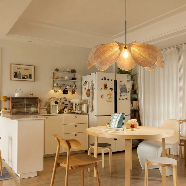 French Petal Linen Pendant Light Floral Fabric Boho Chandelier