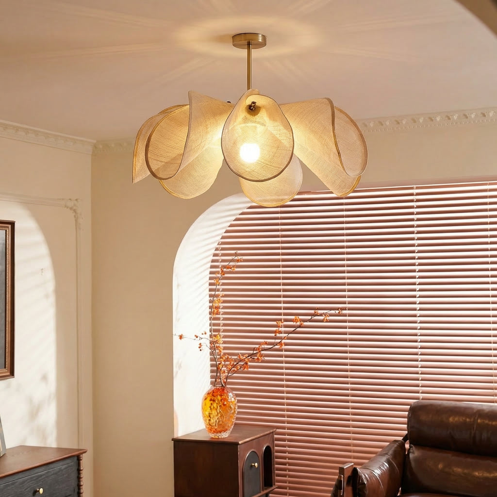 French Petal Linen Pendant Light Floral Fabric Boho Chandelier