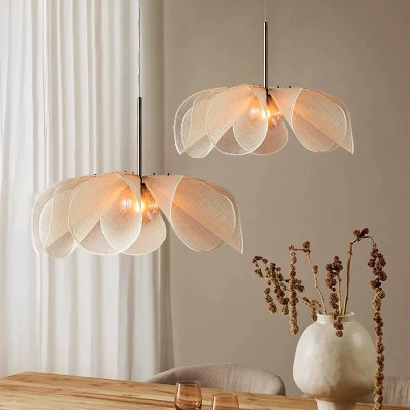 French Petal Linen Pendant Light Floral Fabric Boho Chandelier