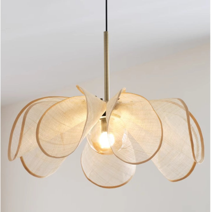 French Petal Linen Pendant Light Floral Fabric Boho Chandelier