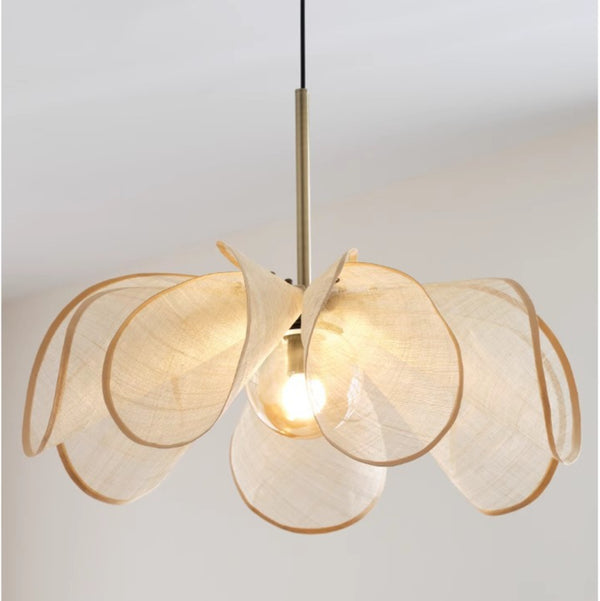 French Petal Linen Pendant Light Floral Fabric Boho Chandelier