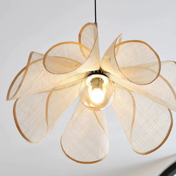 French Petal Linen Pendant Light Floral Fabric Boho Chandelier