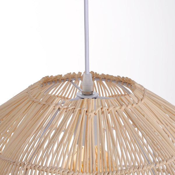 Modern Hand-Woven Rattan Scalloped Pendant Japandi Fluted Dome Light