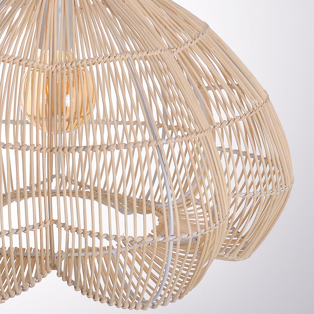 Modern Hand-Woven Rattan Scalloped Pendant Japandi Fluted Dome Light