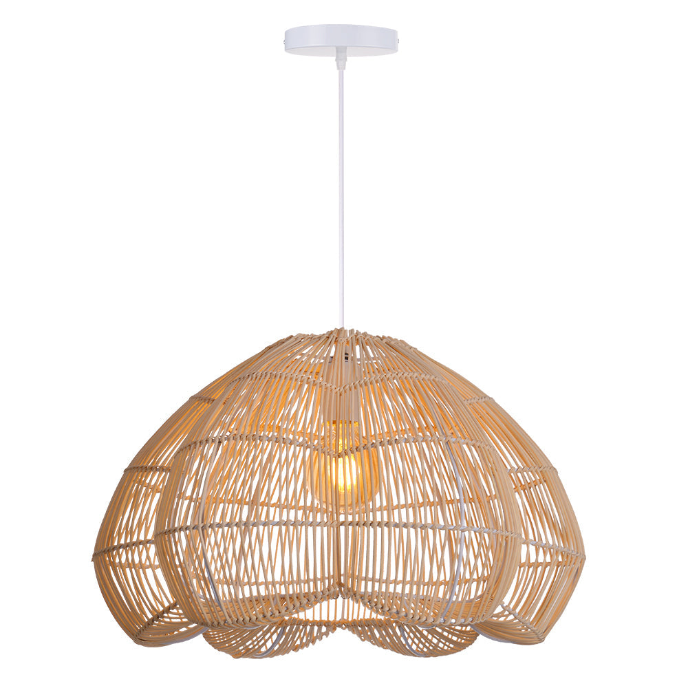 Modern Hand-Woven Rattan Scalloped Pendant Japandi Fluted Dome Light