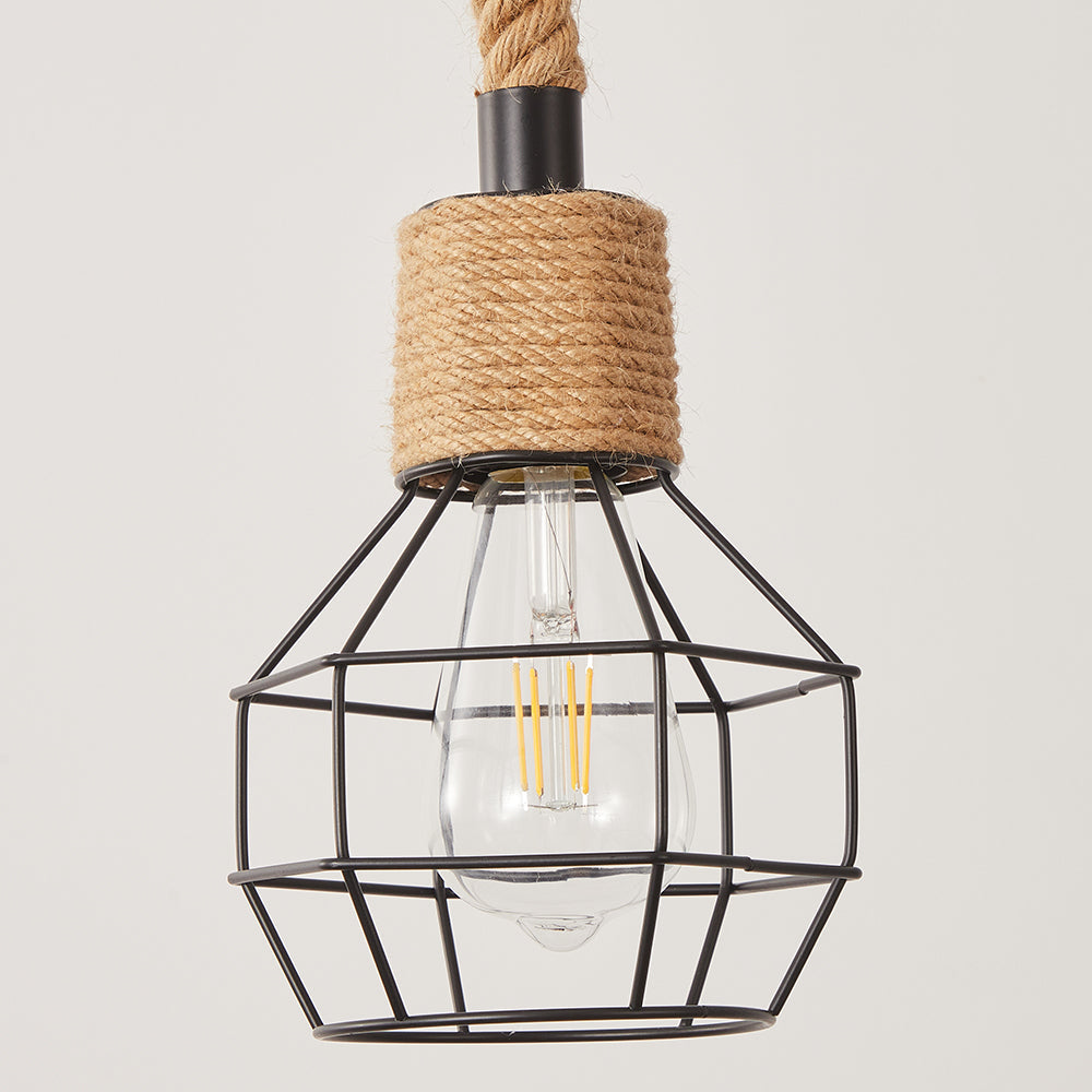 Industrial Hemp Rope Spider Chandelier Multi-Light Cage Pendant