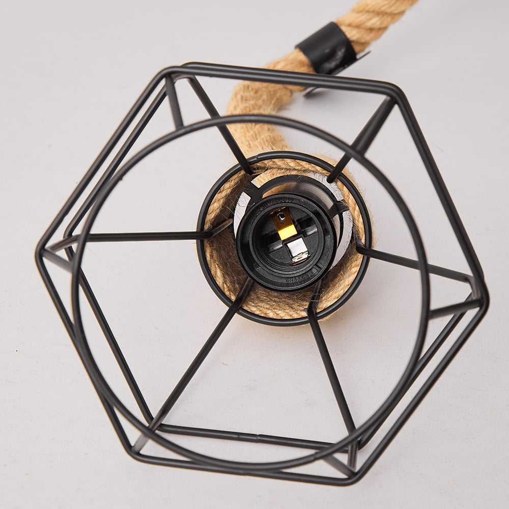 Industrial Hemp Rope Spider Chandelier Multi-Light Cage Pendant