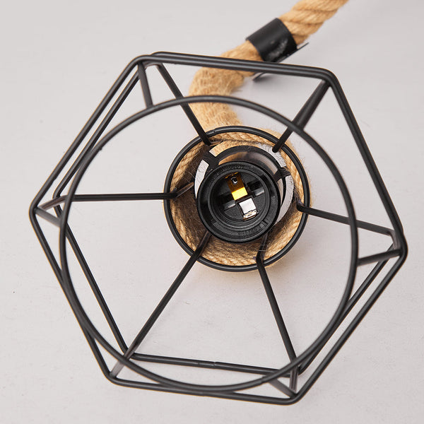 Industrial Hemp Rope Spider Chandelier Multi-Light Cage Pendant