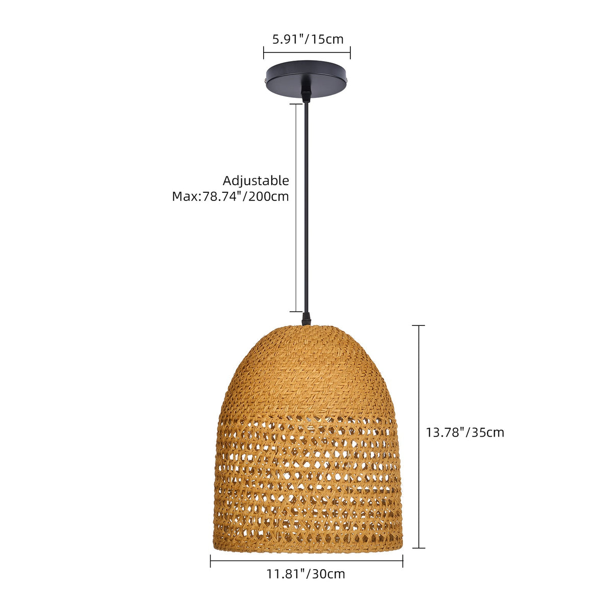 Handwoven Natural Rattan Pendant Light Farmhouse Kitchen Island Lamp