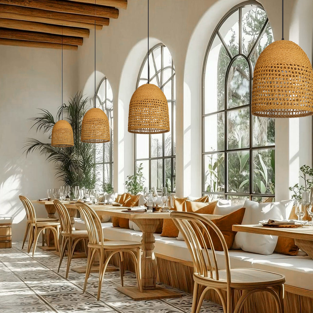 Handwoven Natural Rattan Pendant Light Farmhouse Kitchen Island Lamp
