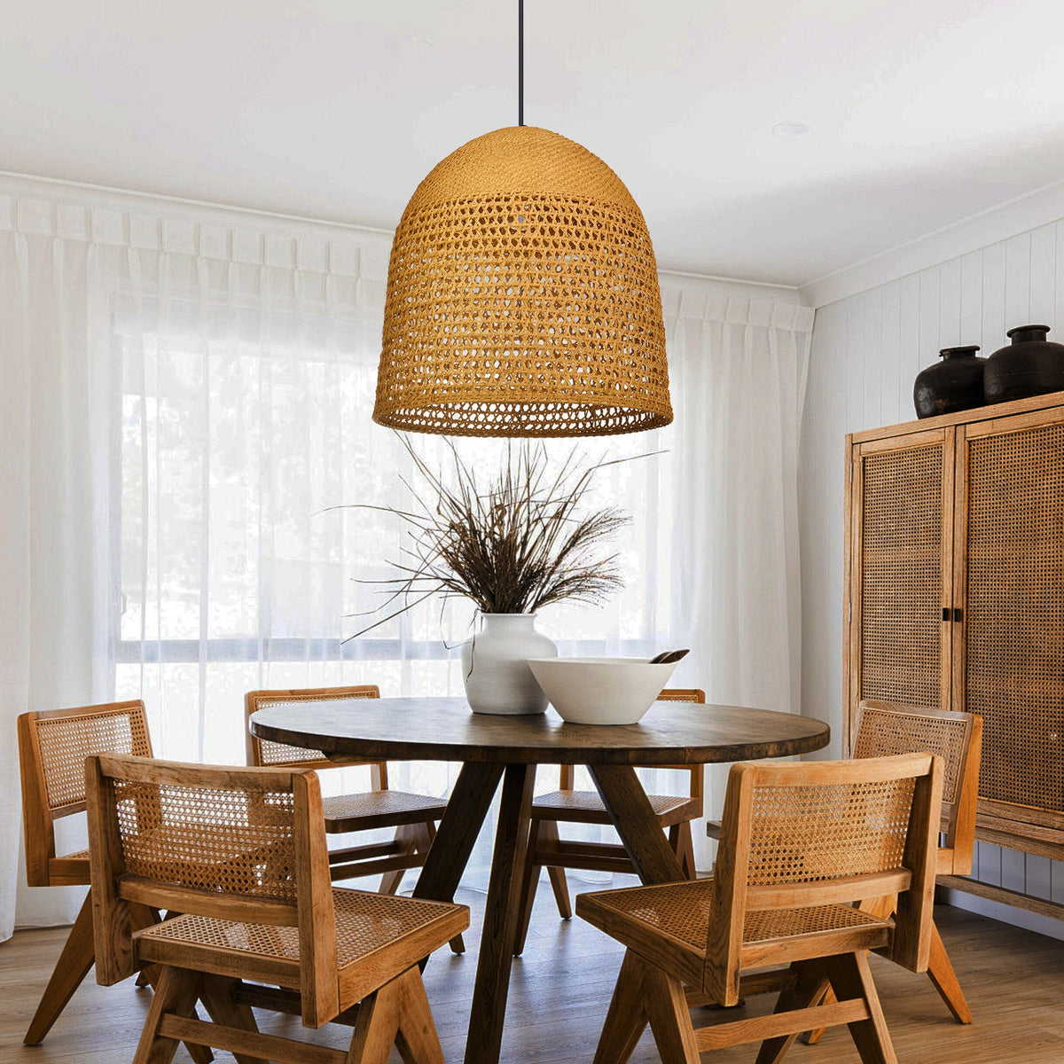 Handwoven Natural Rattan Pendant Light Farmhouse Kitchen Island Lamp Main image