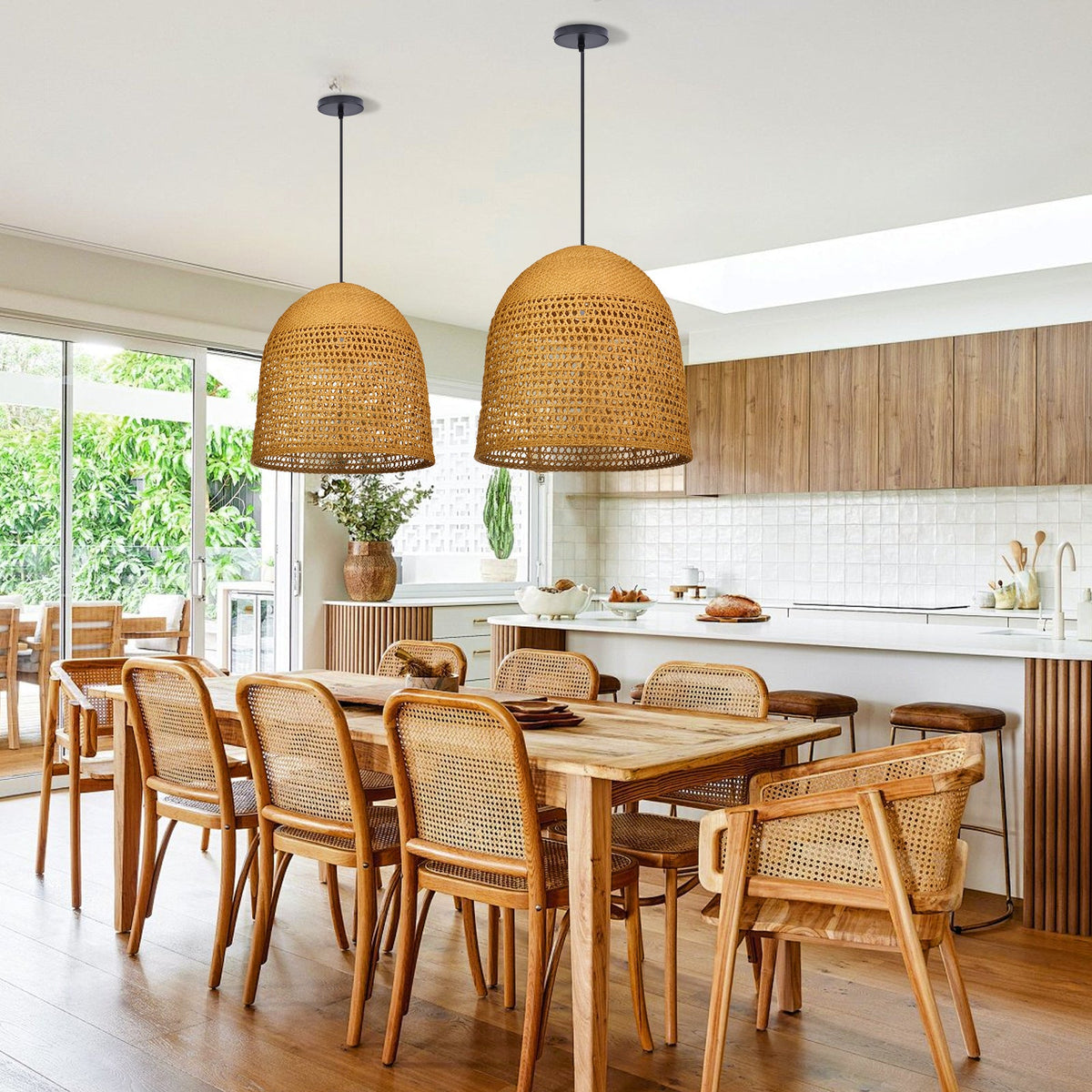 Handwoven Natural Rattan Pendant Light Farmhouse Kitchen Island Lamp