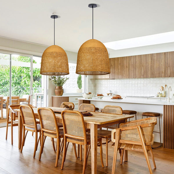 Handwoven Natural Rattan Pendant Light Farmhouse Kitchen Island Lamp