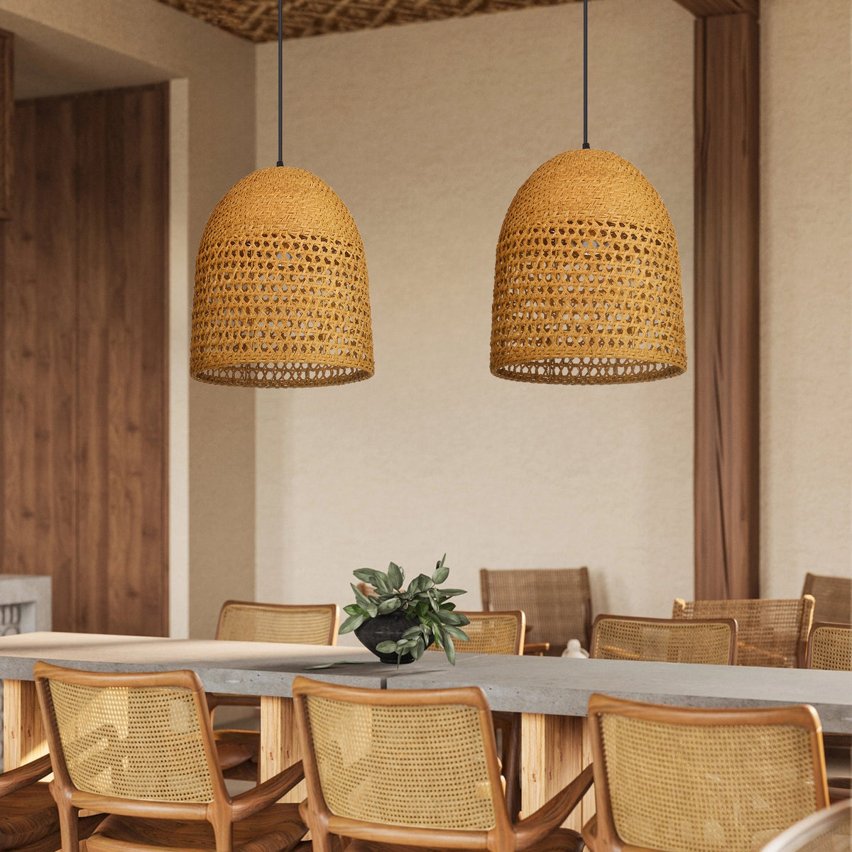 Handwoven Natural Rattan Pendant Light Farmhouse Kitchen Island Lamp