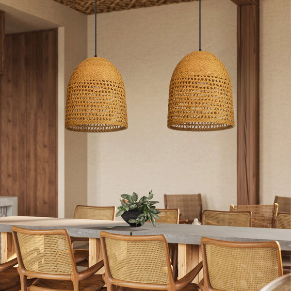 Handwoven Natural Rattan Pendant Light Farmhouse Kitchen Island Lamp