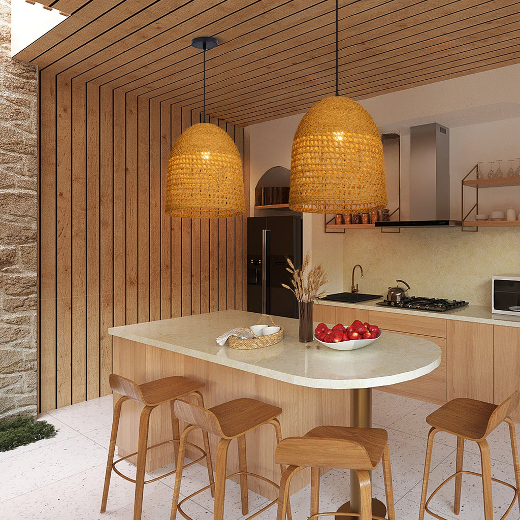 Handwoven Natural Rattan Pendant Light Farmhouse Kitchen Island Lamp
