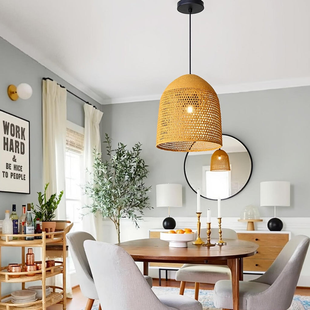 Handwoven Natural Rattan Pendant Light Farmhouse Kitchen Island Lamp