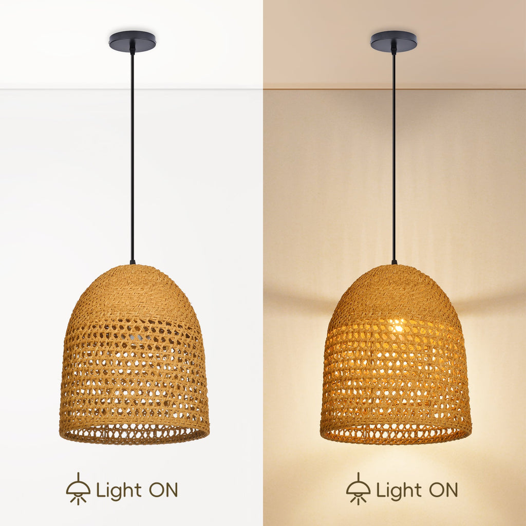 Handwoven Natural Rattan Pendant Light Farmhouse Kitchen Island Lamp